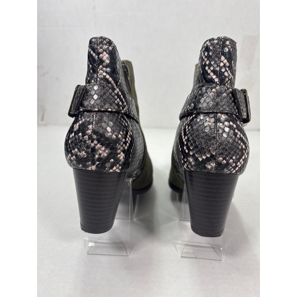 Vionic Naomi Olive Suede Ankle Boots with Faux Snakeskin, Size 8 - Picture 4 of 8